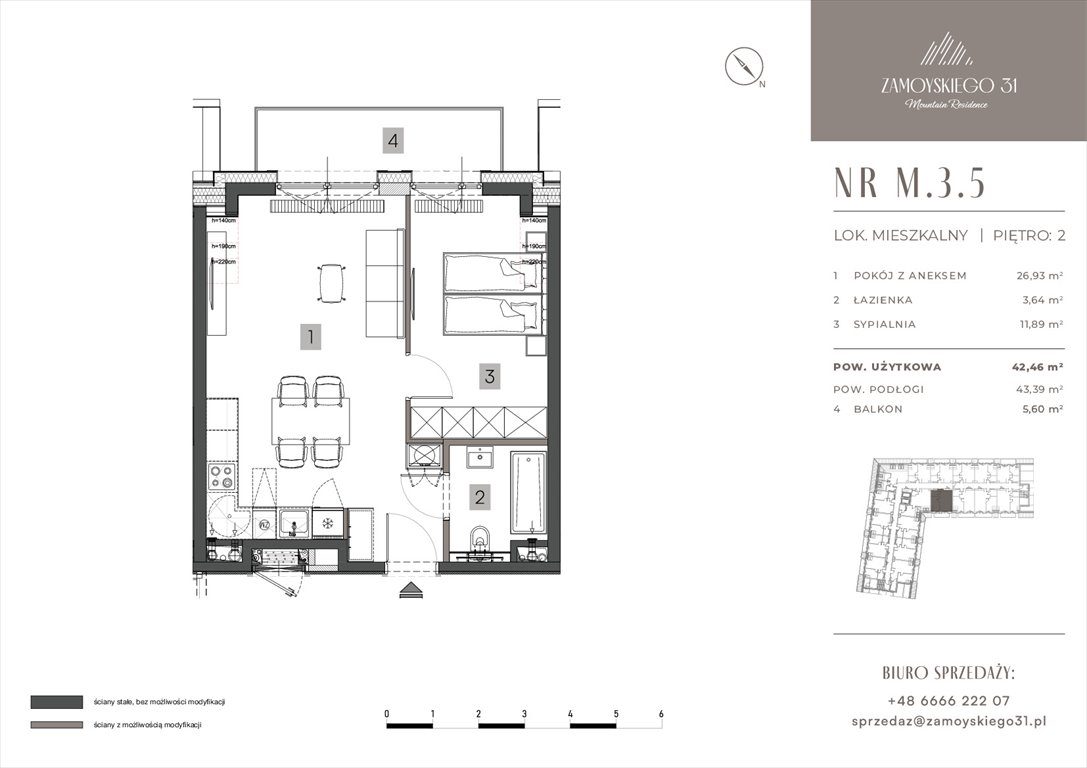 Nowe mieszkanie trzypokojowe Zamoyskiego 31 Zakopanego, Zamoyskiego 31  42m2 Foto 1