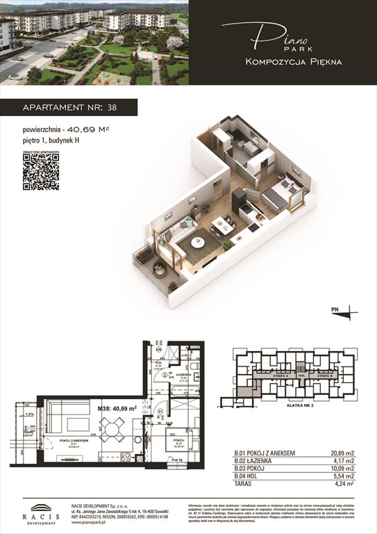 Nowe mieszkanie dwupokojowe Piano Park budynek H Suwałki, Rotmistrza Witolda Pileckiego 5a  41m2 Foto 1