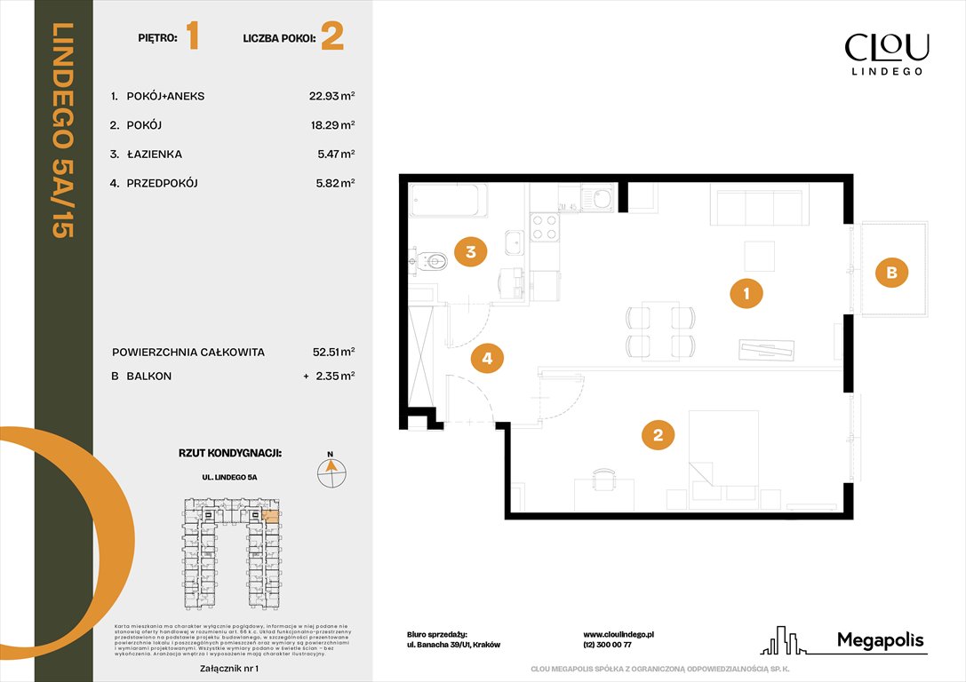 Nowe mieszkanie dwupokojowe Clou Lindego Kraków, Lindego 5a  52m2 Foto 1