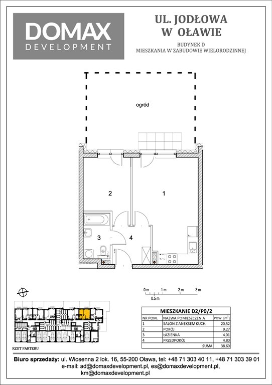 Nowe mieszkanie dwupokojowe Osiedle Jodłowa etap II bud D Oława, Nowy Otok, Jodłowa 38-40  39m2 Foto 1