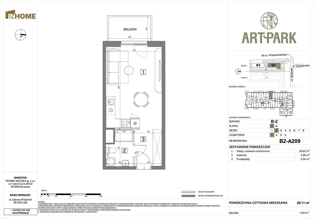 Nowa kawalerka ArtPark Łódź, Polesie, Wołowa 4A  29m2 Foto 1