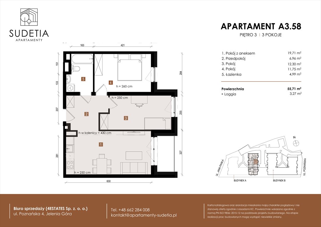 Nowe mieszkanie trzypokojowe APARTAMENTY SUDETIA Jelenia Góra, POZNAŃSKA 4  56m2 Foto 1