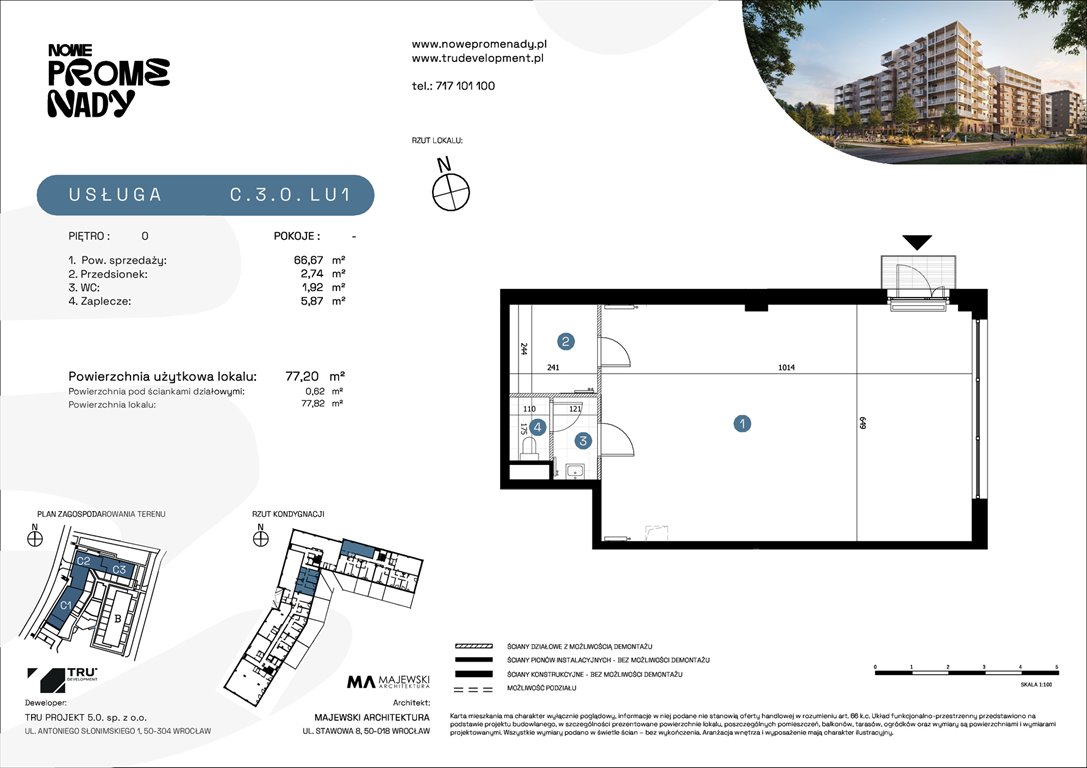 Nowy lokal użytkowy Nowe Promenady Wrocław, Kleczków, ul. Czochralskiego/ Miłosza  77m2 Foto 1