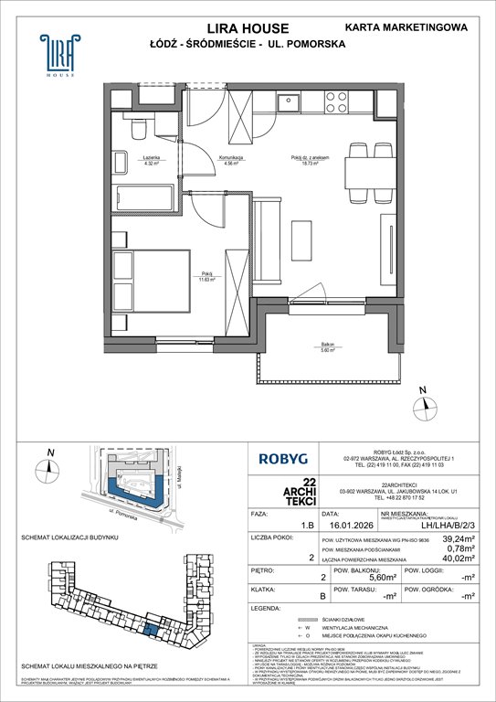 Nowe mieszkanie dwupokojowe Lira House Łódź, Pomorska 108  39m2 Foto 1