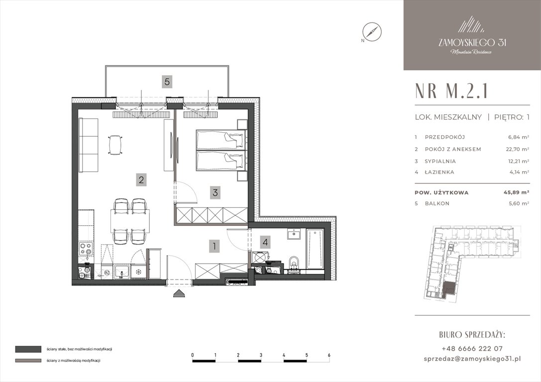 Nowe mieszkanie dwupokojowe Zamoyskiego 31 Zakopanego, Zamoyskiego 31  46m2 Foto 1