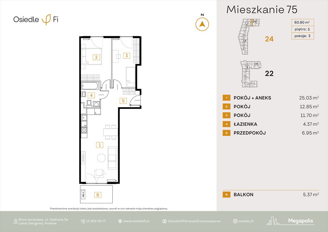 Nowe mieszkanie trzypokojowe Osiedle FI 3 Kraków, Rzemieślnicza 22-24  61m2 Foto 1
