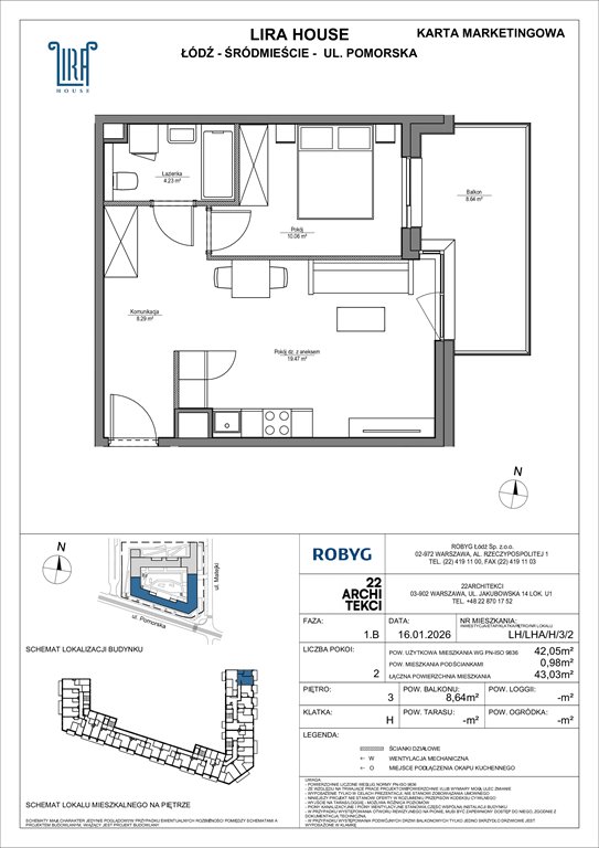 Nowe mieszkanie dwupokojowe Lira House Łódź, Pomorska 108  42m2 Foto 1