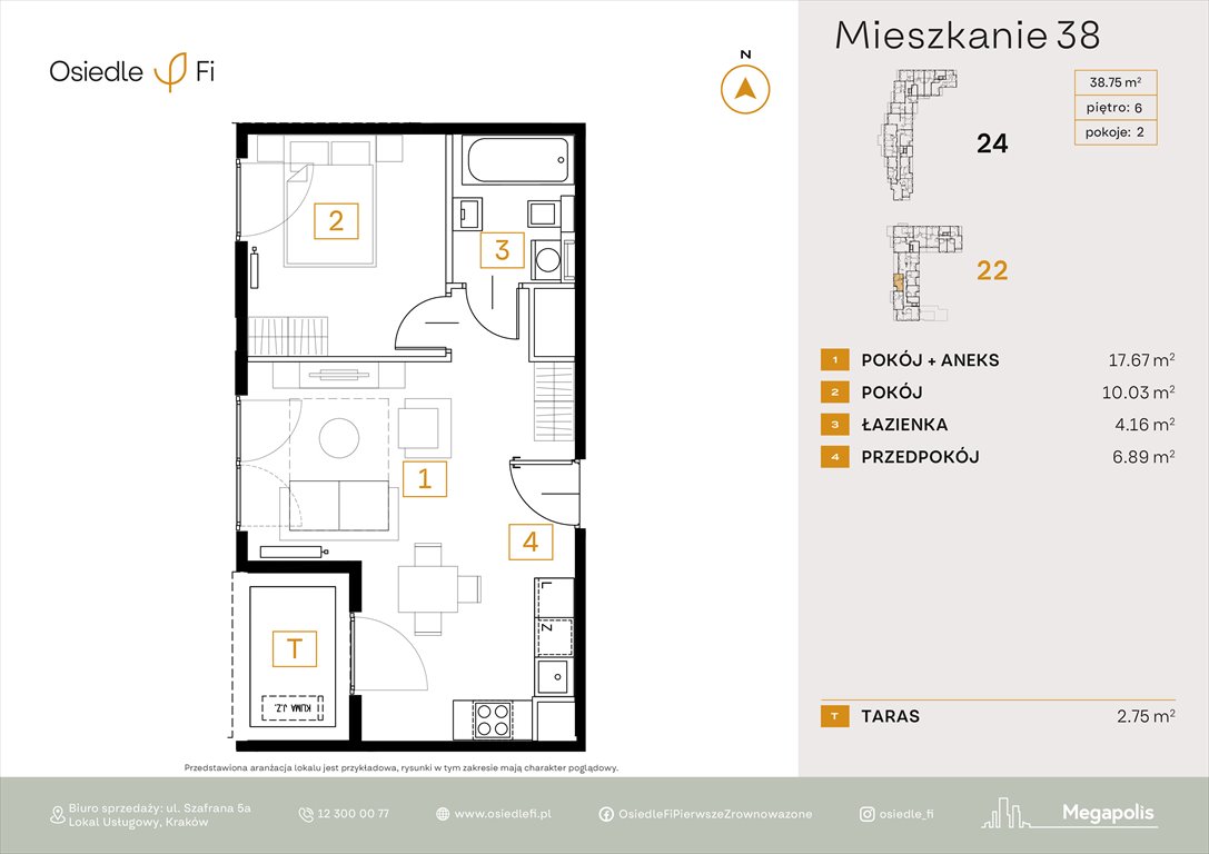 Nowe mieszkanie dwupokojowe Osiedle FI 3 Kraków, Rzemieślnicza 22-24  39m2 Foto 1