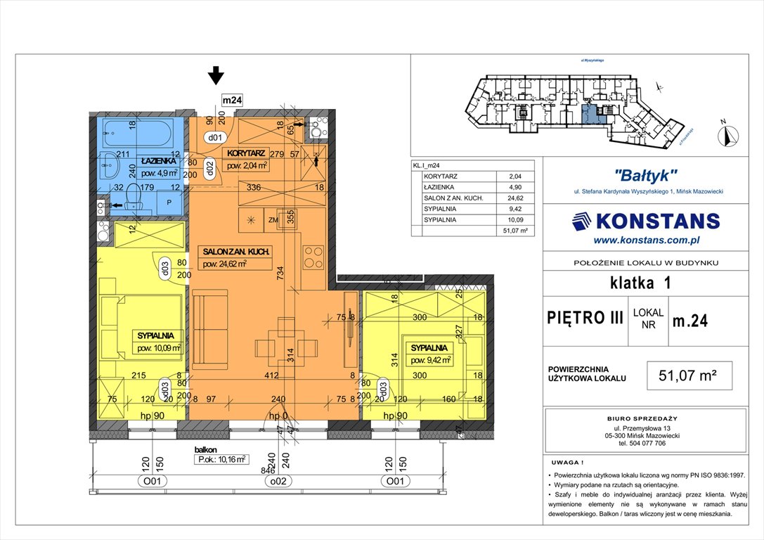 Nowe mieszkanie trzypokojowe Bałtyk Mińsk Mazowiecki, Wyszyńskiego 1  51m2 Foto 1