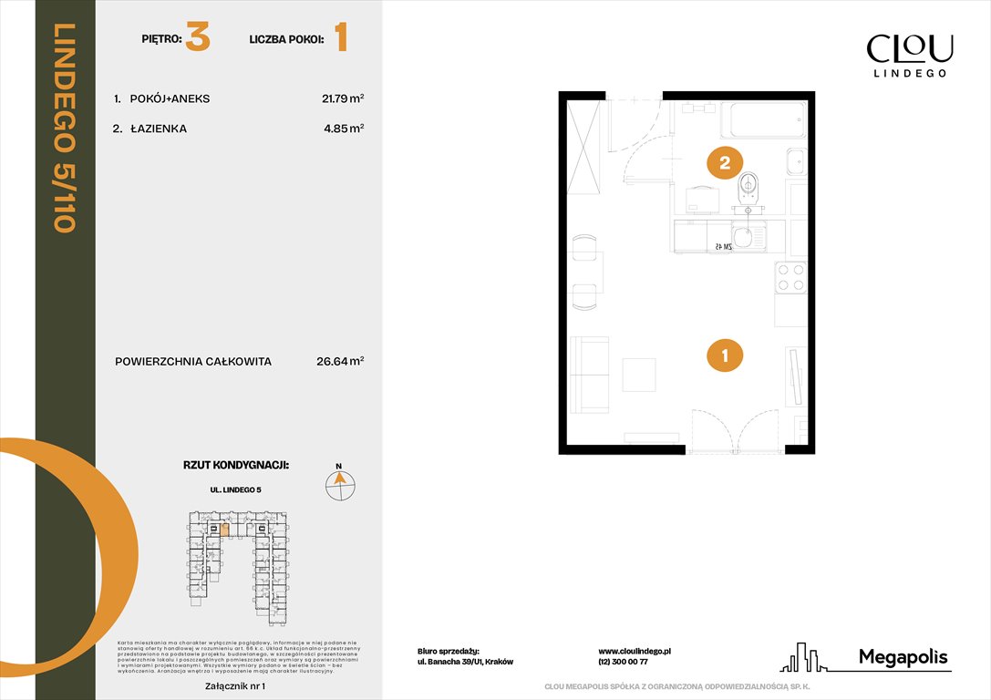Nowa kawalerka Clou Lindego Kraków, Lindego 5  27m2 Foto 1
