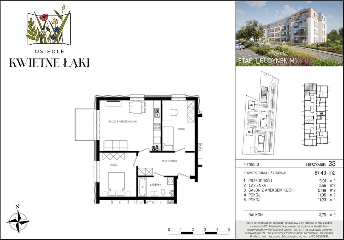 Nowe mieszkanie trzypokojowe Osiedle Kwietne Łąki Poddębice, Targowa 17  57m2 Foto 1