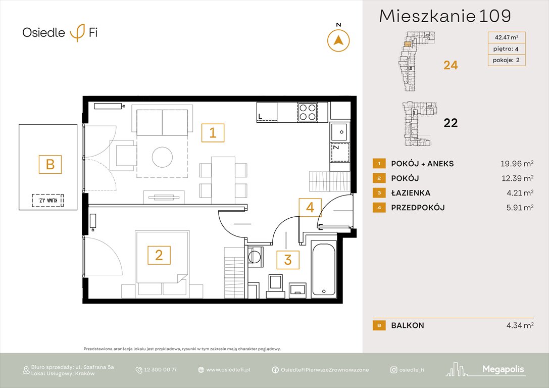 Nowe mieszkanie dwupokojowe Osiedle FI 3 Kraków, Rzemieślnicza 22-24  42m2 Foto 1