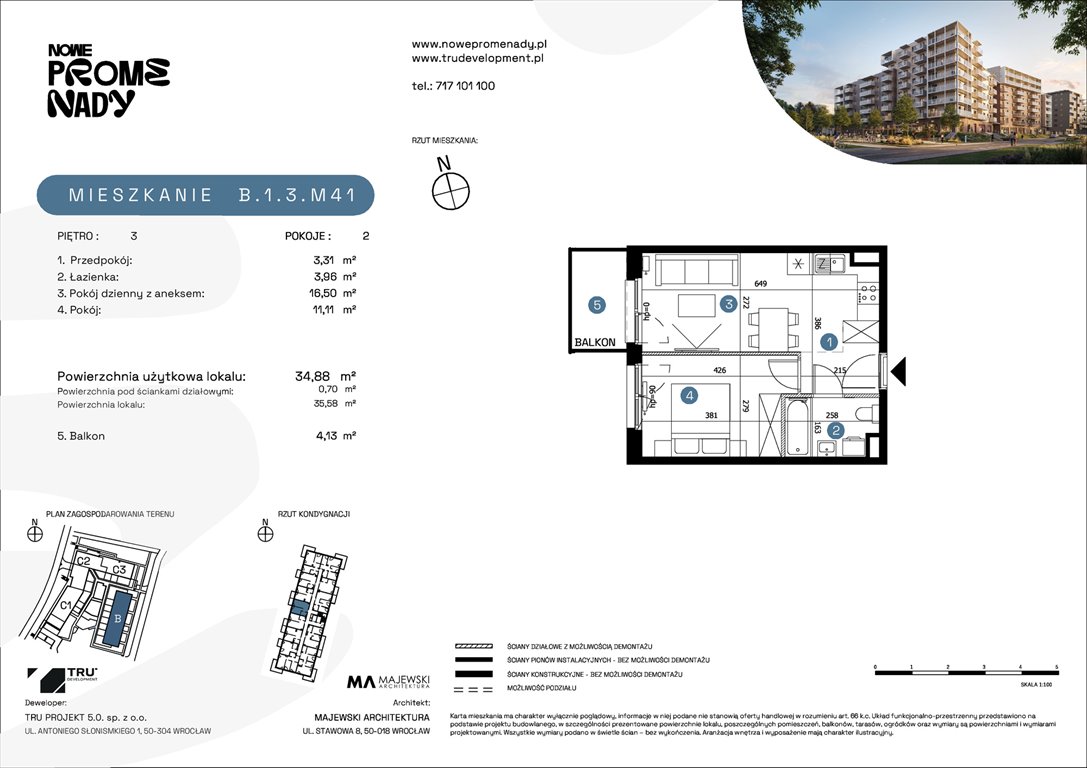 Nowe mieszkanie dwupokojowe Nowe Promenady Wrocław, Kleczków, ul. Czochralskiego/ Miłosza  35m2 Foto 1