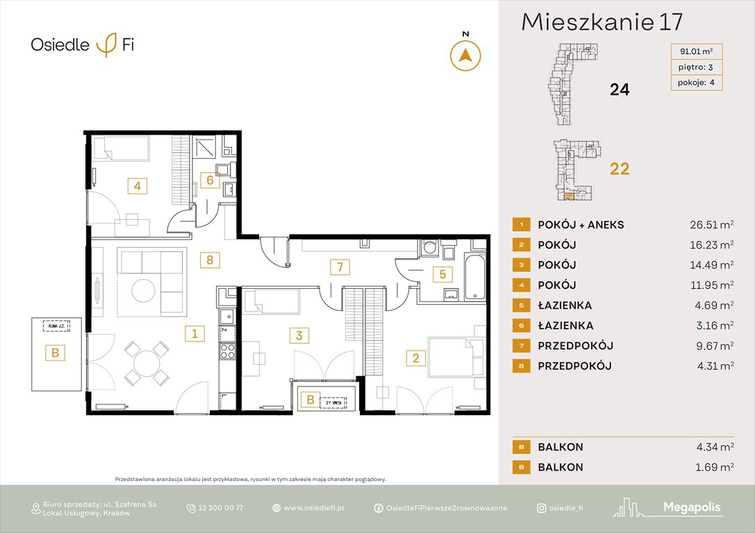 Nowe mieszkanie czteropokojowe  Osiedle FI Kraków, Rzemieślnicza 22-24  91m2 Foto 1