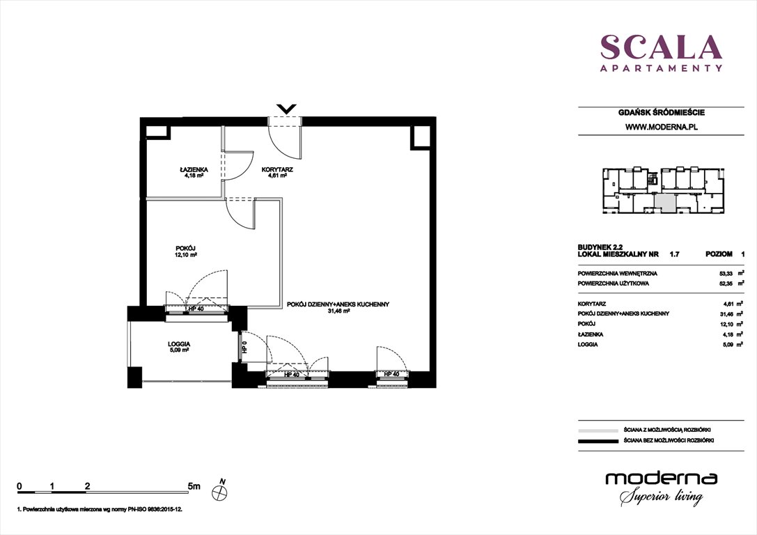 Nowe mieszkanie dwupokojowe Scala Gdańsk, ul. Łąkowa 60  53m2 Foto 1