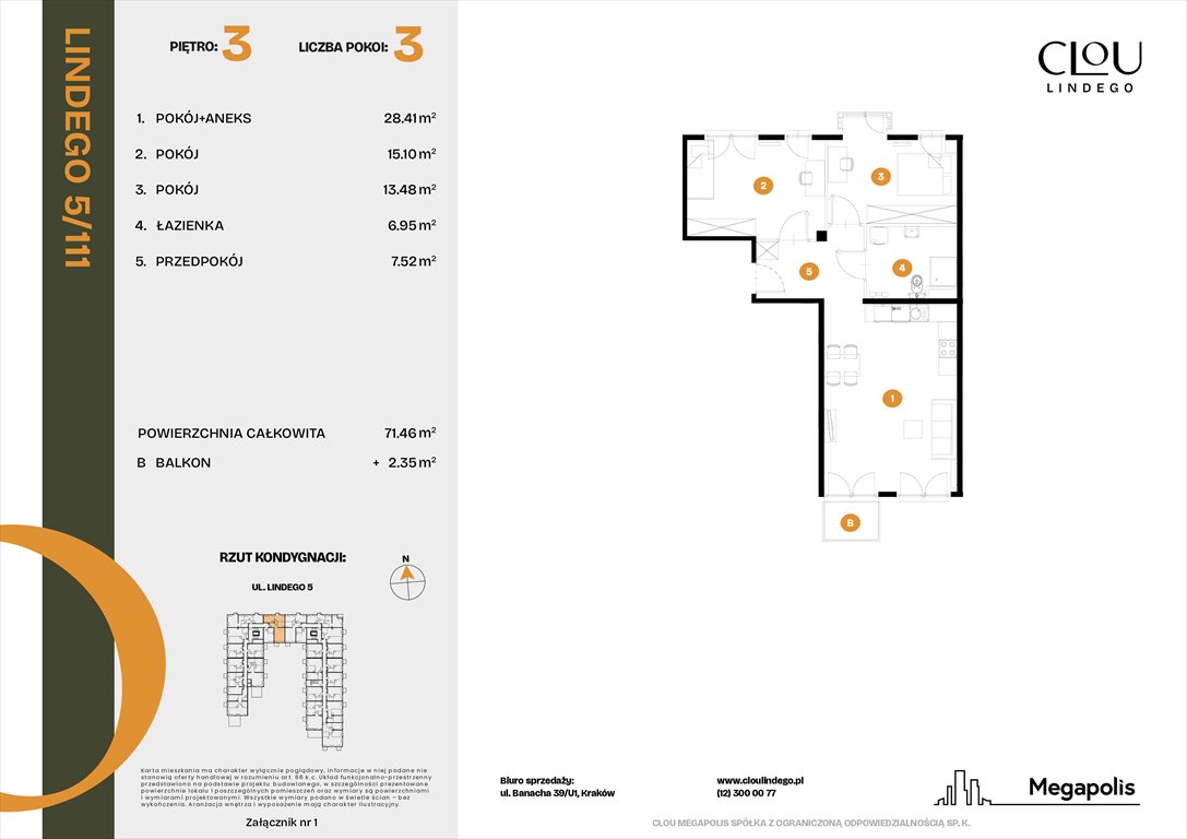 Nowe mieszkanie trzypokojowe Clou Lindego Kraków, Lindego 5  71m2 Foto 1