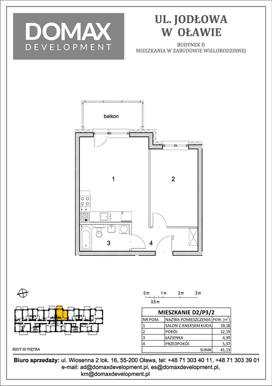 Nowe mieszkanie dwupokojowe Osiedle Jodłowa etap II bud D Oława, Nowy Otok, Jodłowa 38-40  41m2 Foto 1