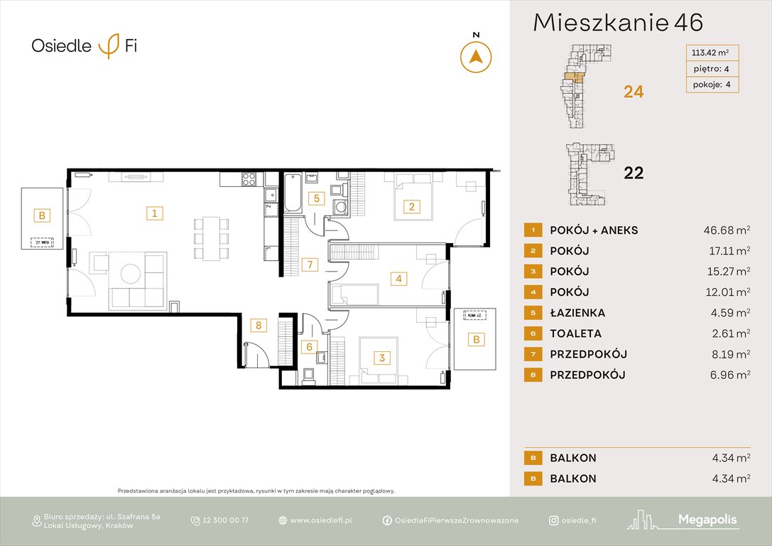 Nowe mieszkanie czteropokojowe  Osiedle FI Kraków, Rzemieślnicza 22-24  113m2 Foto 1