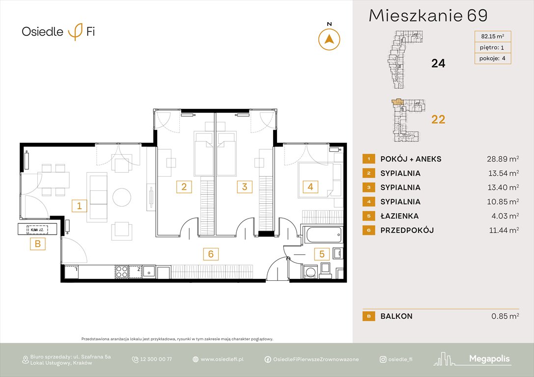 Nowe mieszkanie czteropokojowe  Osiedle FI 3 Kraków, Podgórze, Rzemieślnicza 22-24  82m2 Foto 1