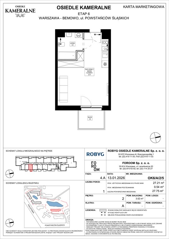 Nowa kawalerka Osiedle Kameralne etap 6 Warszawa, Powstańców Śląskich  27m2 Foto 1