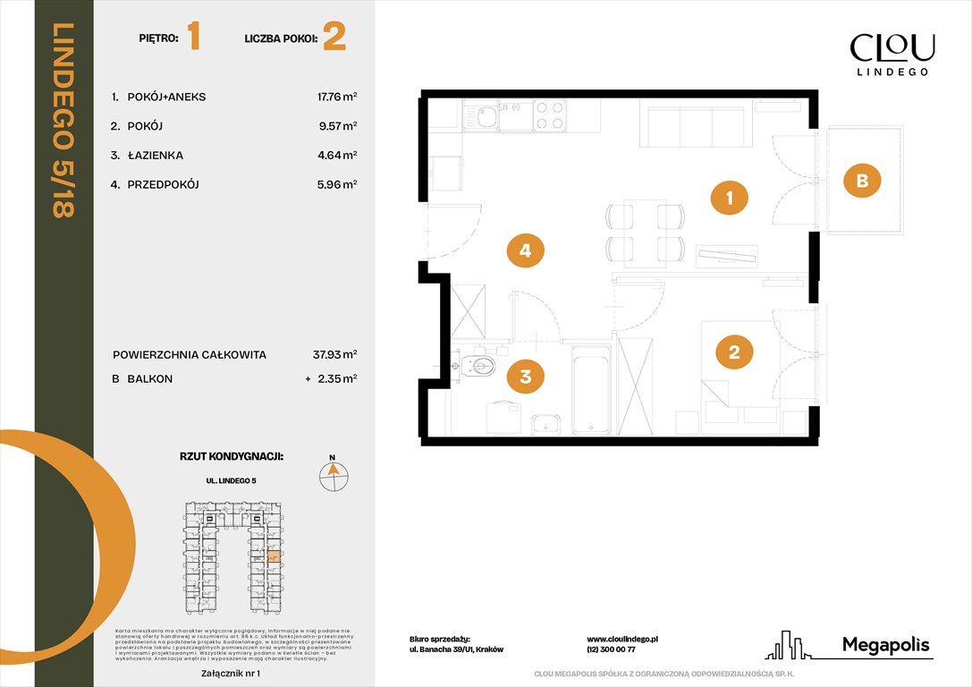 Nowe mieszkanie dwupokojowe Clou Lindego Kraków, Lindego 5  38m2 Foto 1