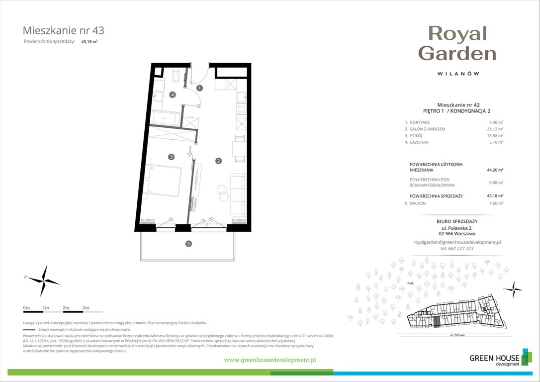 Nowe mieszkanie dwupokojowe Royal Garden Wilanów Warszawa, Wilanów, Zdrowa 2  44m2 Foto 1