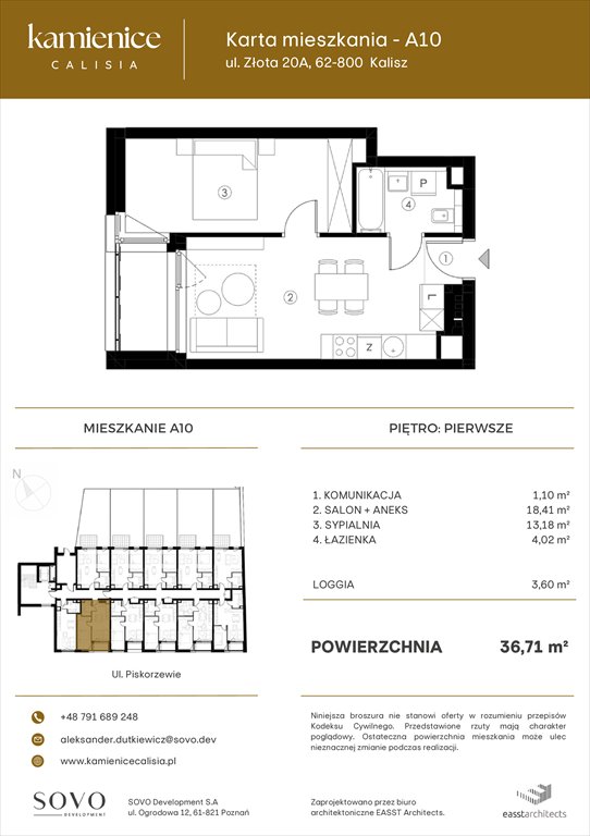 Nowe mieszkanie dwupokojowe Kamienice Calisia Kalisz, UL. ZŁOTA 20 A  37m2 Foto 1