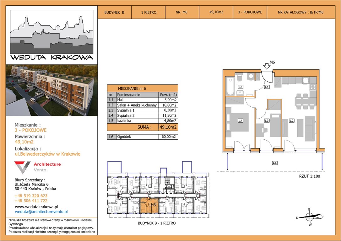 Nowe mieszkanie trzypokojowe Weduta Krakowa Budynek B Kraków, Krowodrza, Papierni Prądnickich 48  49m2 Foto 1