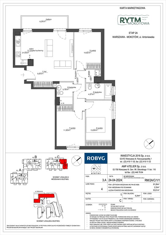 Nowe mieszkanie czteropokojowe  Rytm Mokotowa Warszawa, Mokotów, Antoniewska  81m2 Foto 1