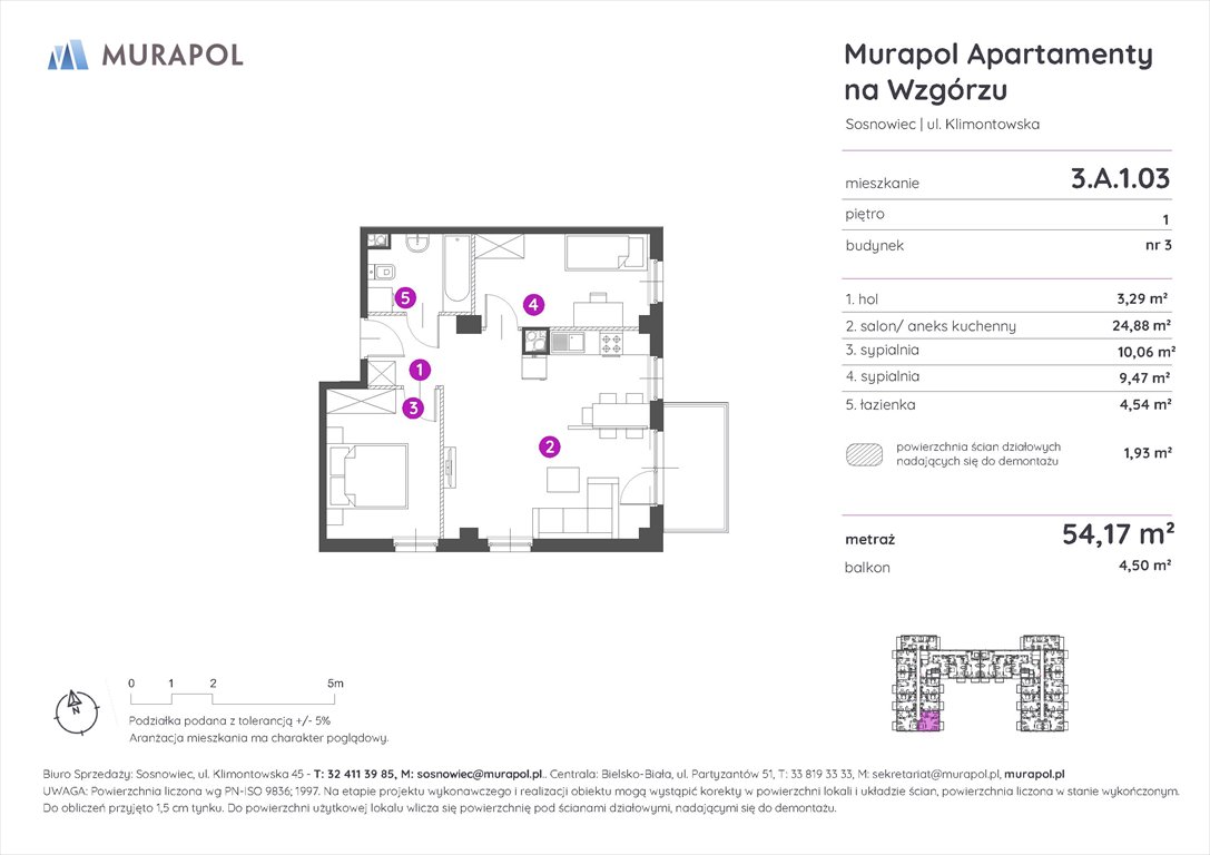 Nowe mieszkanie trzypokojowe Murapol Apartamenty na Wzgórzu Sosnowiec, ul. Klimontowska  54m2 Foto 1