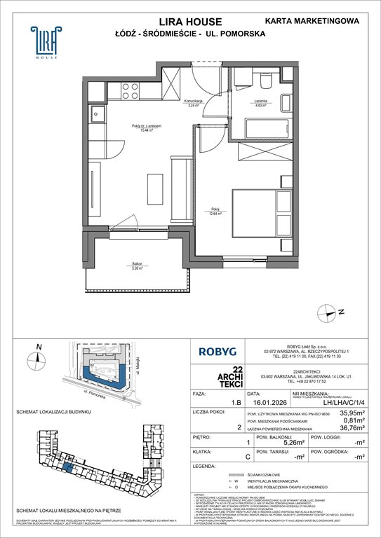 Nowe mieszkanie dwupokojowe Lira House Łódź, Pomorska 108  36m2 Foto 1
