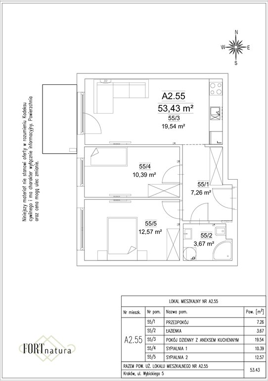 Nowe mieszkanie trzypokojowe FORT NATURA Kraków, Krowodrza, Wybickiego 5  53m2 Foto 1