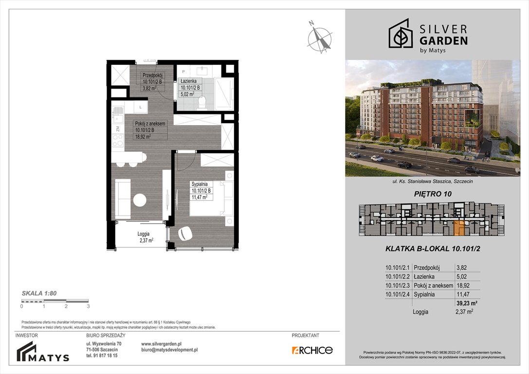 Nowe mieszkanie dwupokojowe Silver Garden Szczecin, Centrum, al. Wyzwolenia 70 / ul. Staszica 21  39m2 Foto 1