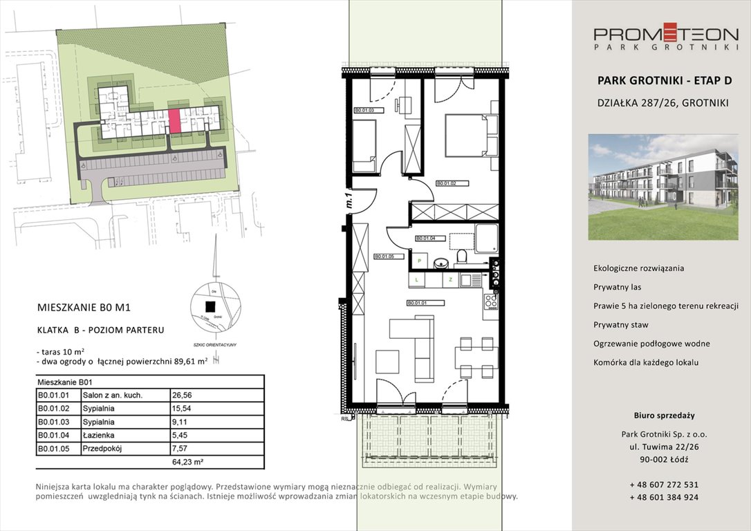 Nowe mieszkanie trzypokojowe PARK GROTNIKI Grotniki, Prometeusza  64m2 Foto 1