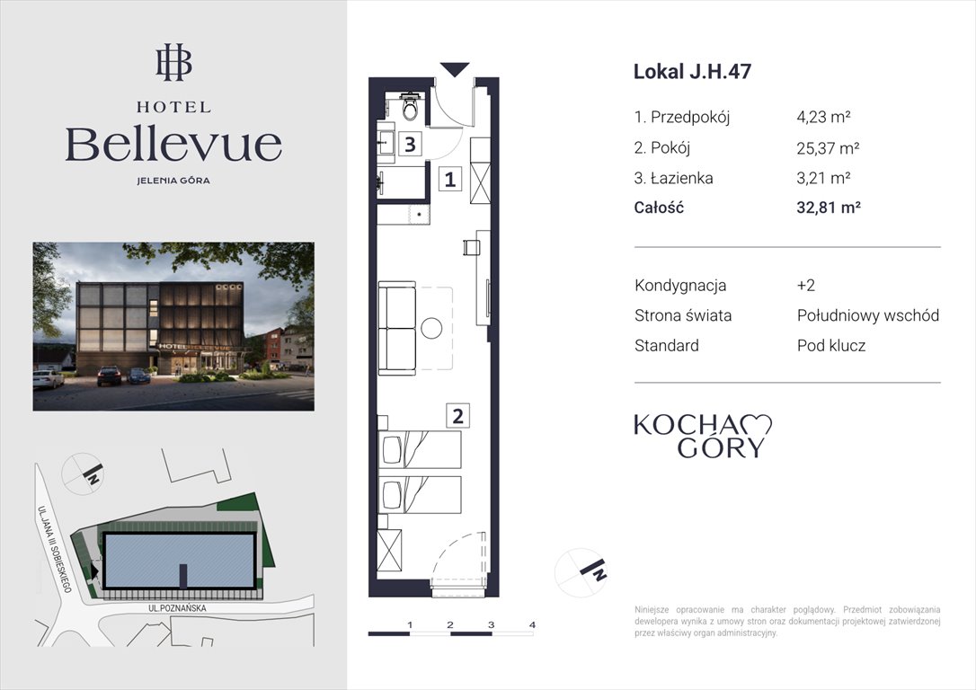 Condo Apartament jednopokojowy Hotel Bellevue Jelenia Góra, Centrum, ul. Jana III Sobieskiego 56  33m2 Foto 1