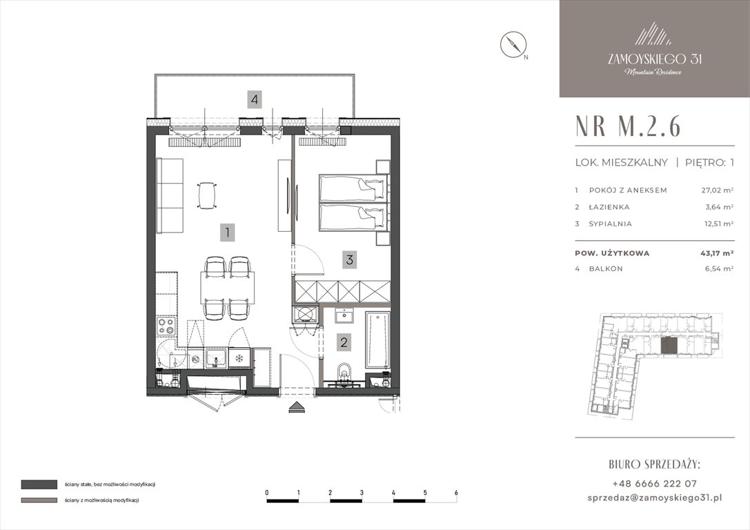 Nowe mieszkanie dwupokojowe Zamoyskiego 31 Zakopanego, Zamoyskiego 31  43m2 Foto 1