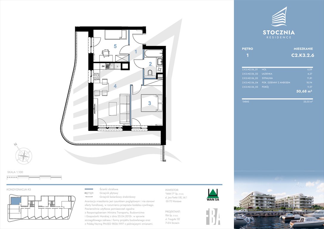 Nowe mieszkanie trzypokojowe Stocznia Residence Radziwie, ul. Popłacińska 42  51m2 Foto 1