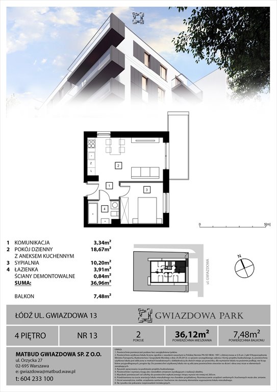 Nowe mieszkanie dwupokojowe Gwiazdowa Park Łódź, Gwiazdowa 13  36m2 Foto 1