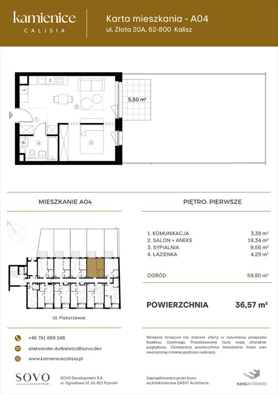 Nowe mieszkanie dwupokojowe Kamienice Calisia Kalisz, UL. ZŁOTA 20 A  37m2 Foto 1