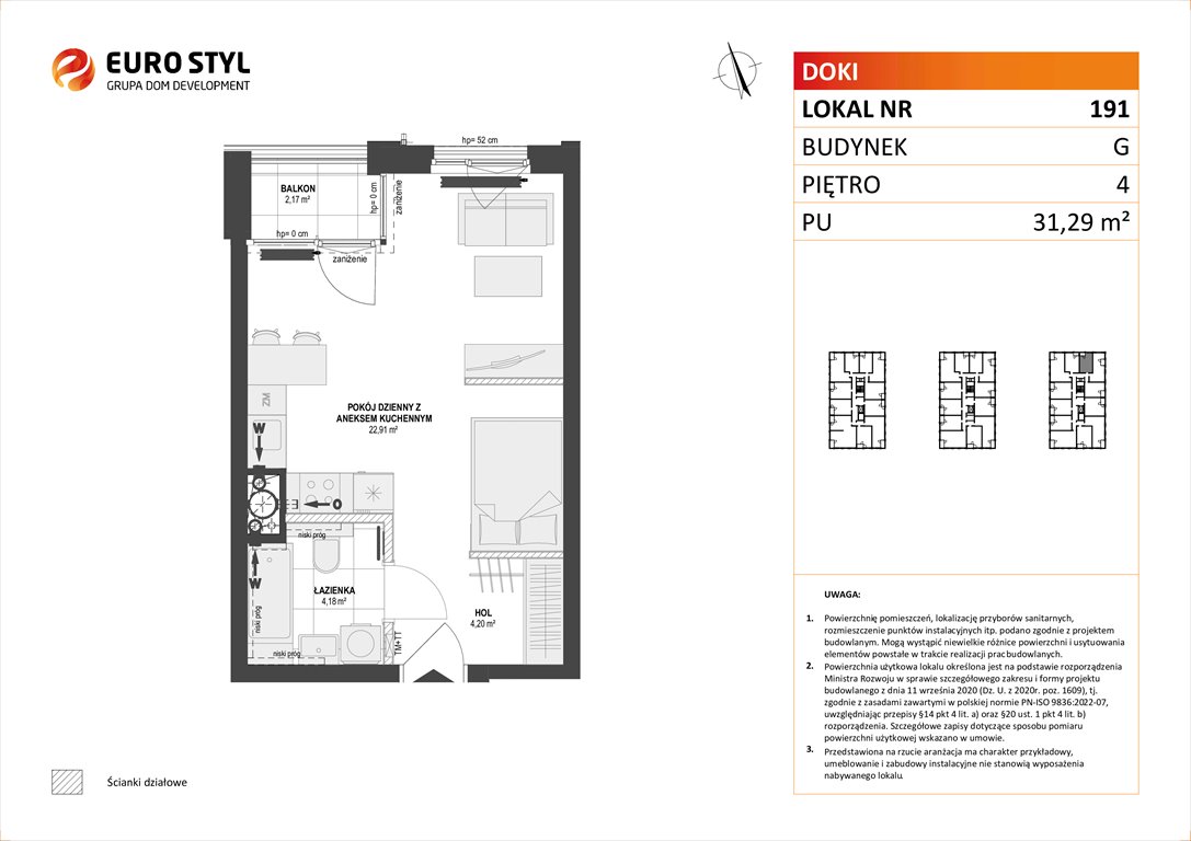 Nowa kawalerka DOKI LIVING Gdańsk, Śródmieście, ks. Jerzego Popiełuszki/Rybaki Górne  31m2 Foto 1