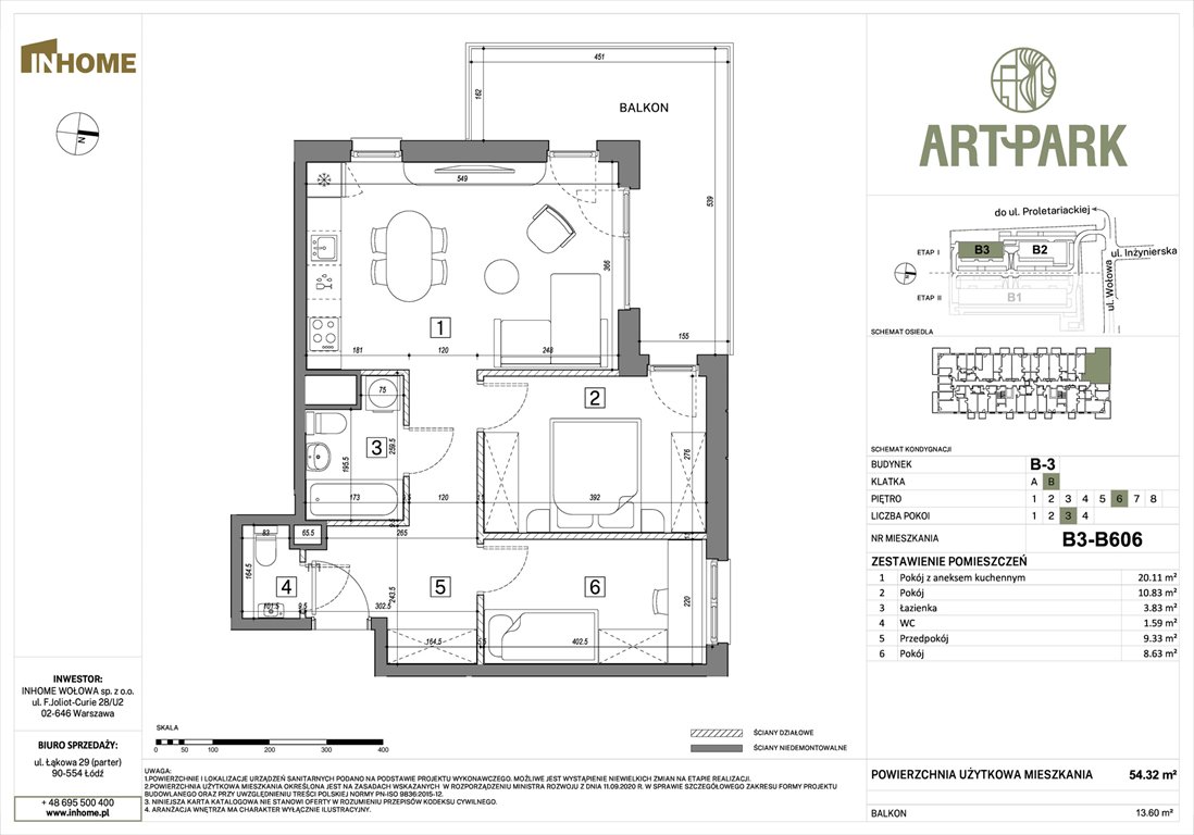 Nowe mieszkanie dwupokojowe ArtPark Łódź, Polesie, Wołowa 4A  54m2 Foto 1