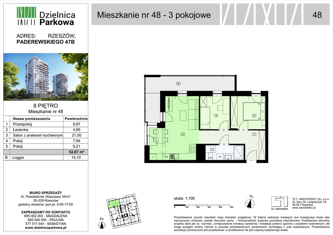 Nowe mieszkanie trzypokojowe Dzielnica Parkowa Rzeszów, Paderewskeigo 51  53m2 Foto 1