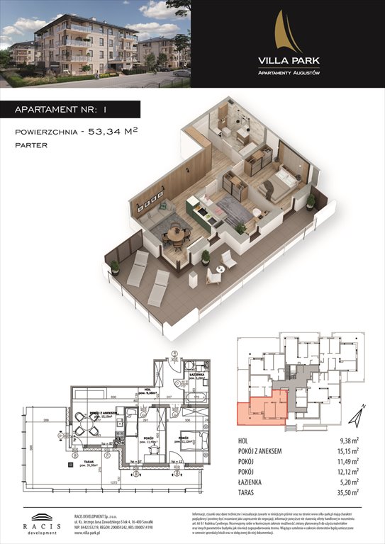 Nowe mieszkanie trzypokojowe Villa Park - Etap III Augustów, Wypoczynkowa  53m2 Foto 1