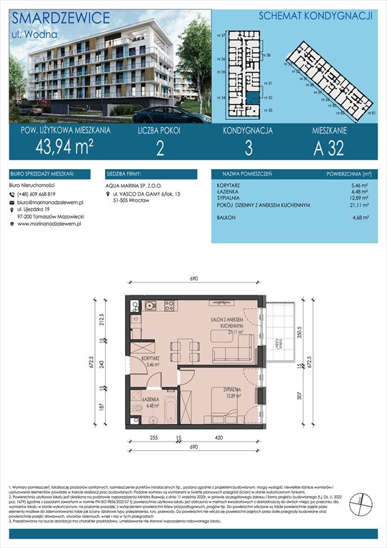 Nowe mieszkanie dwupokojowe AQUA MARINA SMARDZEWICE, WODNA  44m2 Foto 1