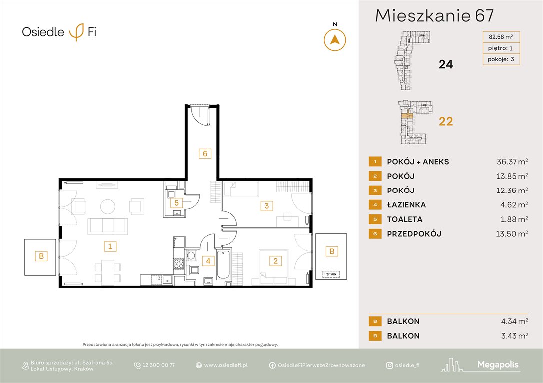 Nowe mieszkanie trzypokojowe Osiedle FI Kraków, Rzemieślnicza 22-24  83m2 Foto 1