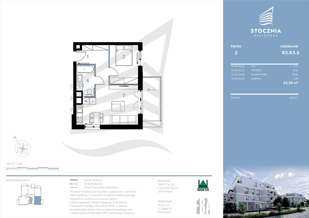 Nowe mieszkanie dwupokojowe Stocznia Residence Radziwie, ul. Popłacińska 42  43m2 Foto 1