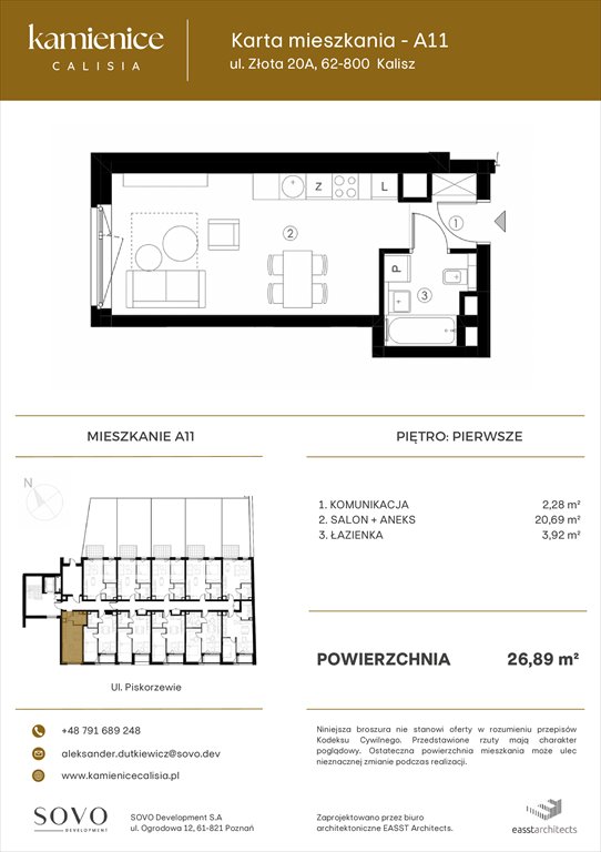 Nowa kawalerka Kamienice Calisia Kalisz, UL. ZŁOTA 20 A  27m2 Foto 1