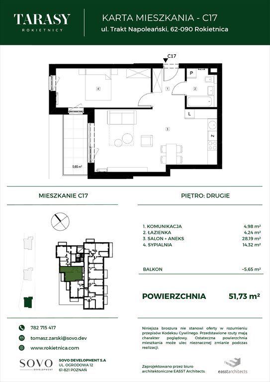 Nowe mieszkanie dwupokojowe Tarasy Rokietnicy Rokietnica, Trakt Napoleoński  52m2 Foto 1