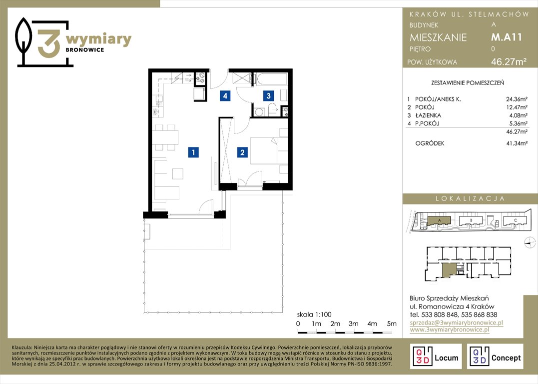 Nowe mieszkanie dwupokojowe 3 Wymiary Bronowice Kraków, Bronowice Wielkie, Stelmachów  46m2 Foto 1
