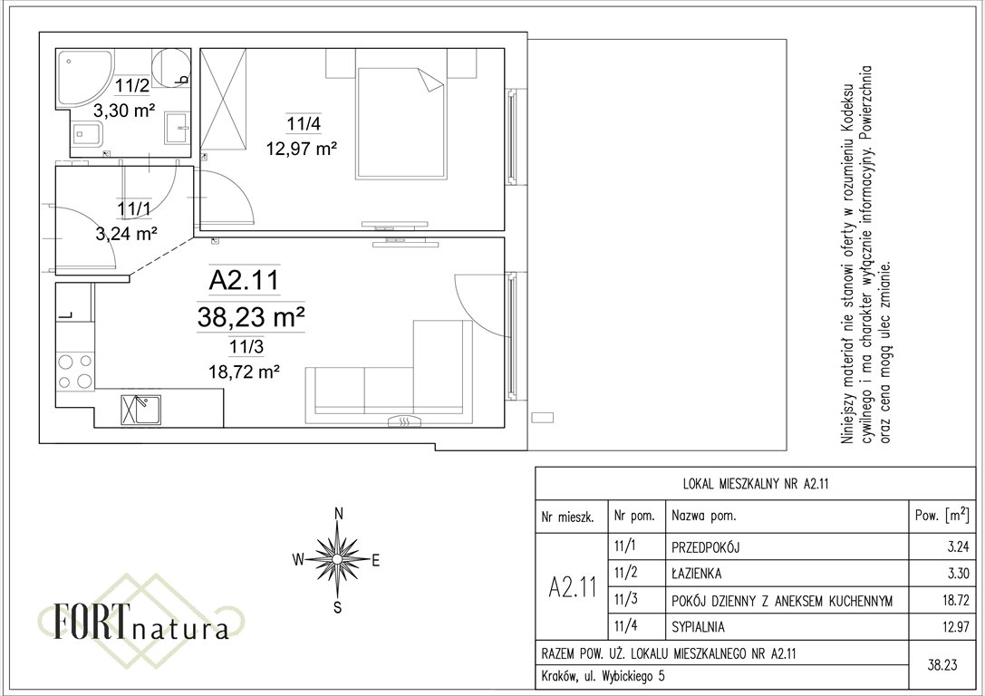 Nowe mieszkanie dwupokojowe FORT NATURA Kraków, Krowodrza, Wybickiego 5  38m2 Foto 1